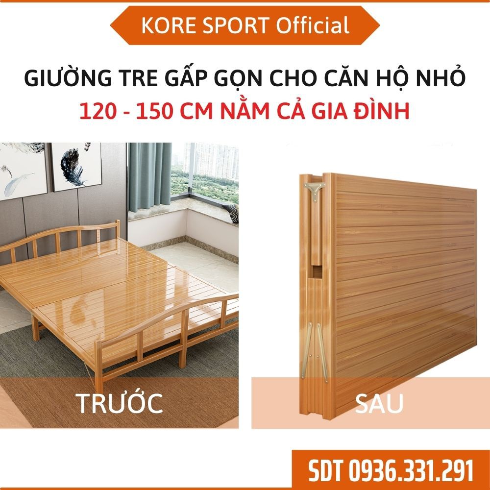 Giường tre gấp gọn 120 - 150 cm chống mối mọt, giường gấp gỗ thông minh đa năng xếp nhanh gọn Kore Sport