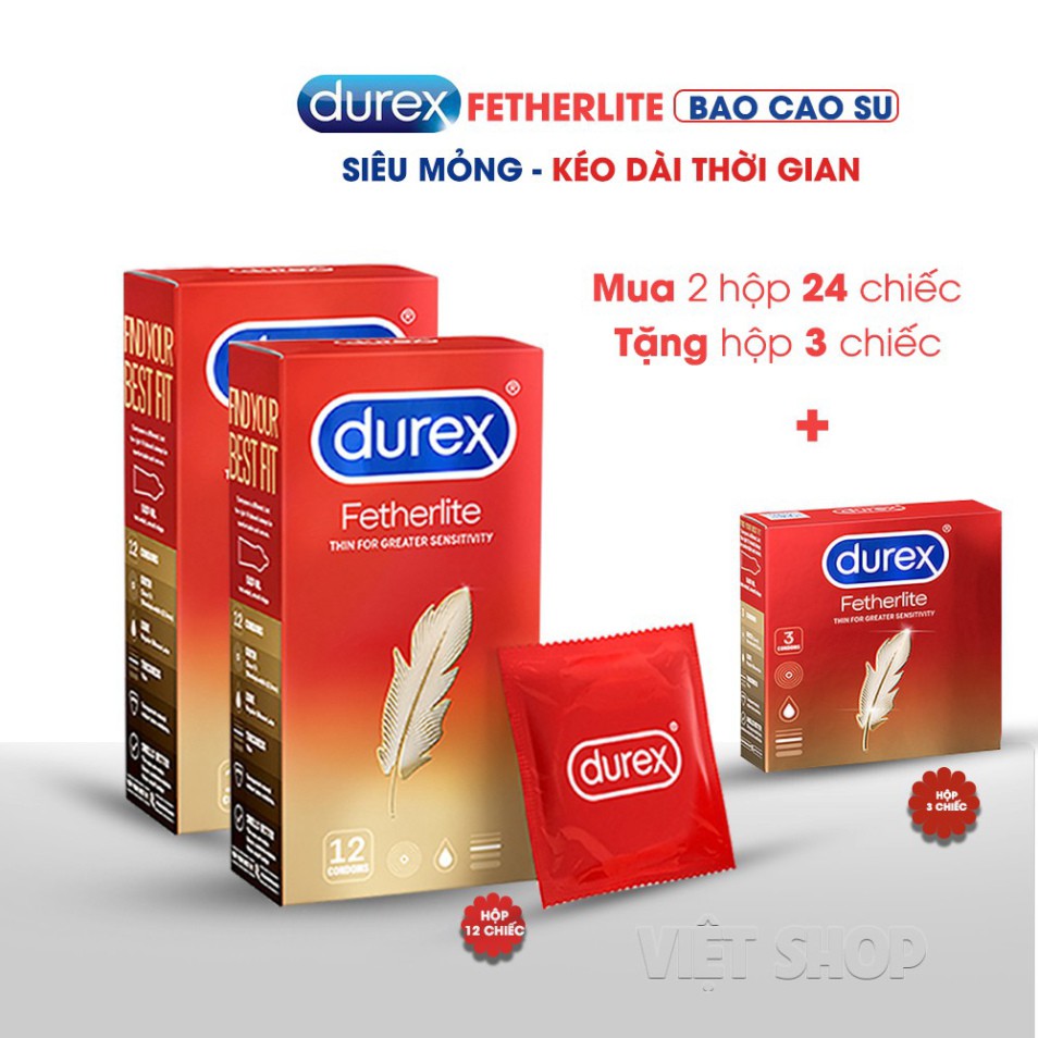 [Chính Hãng] Bộ 4 Hộp Bcs Durex Fetherlite (Hộp12c) Tặng Gel Durex - Bcs Siêu Mỏng Ôm Khít Khiến Cuộc Yêu Thăng Hoa