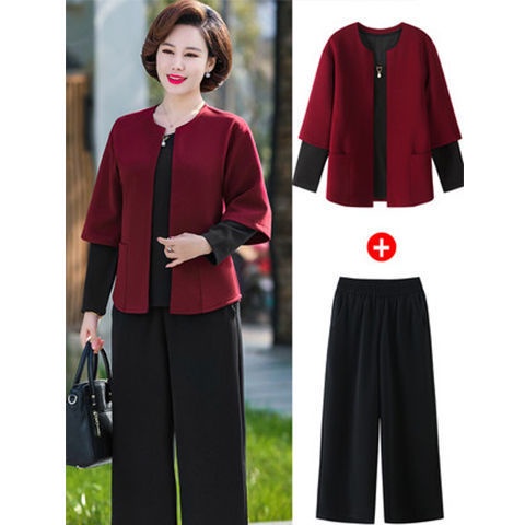 ♞Bộ quần áo mùa thu một mảnh / đồ của phụ nữ, mẹ, ba thời trang, khoác dài tay cho nữ trung niên và cao tuổi xuân | BigBuy360 - bigbuy360.vn
