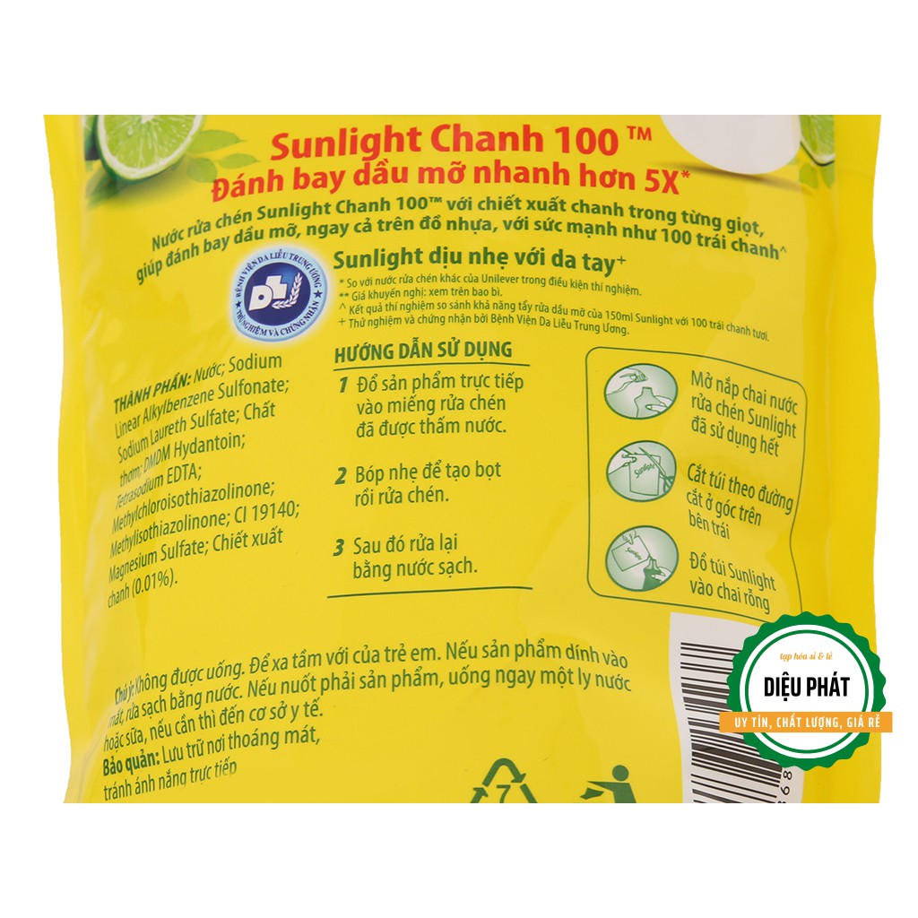 ⚡️ Nước Rửa Chén Sunlight Chanh 100 Chiết Xuất Chanh Tươi Túi 725ml