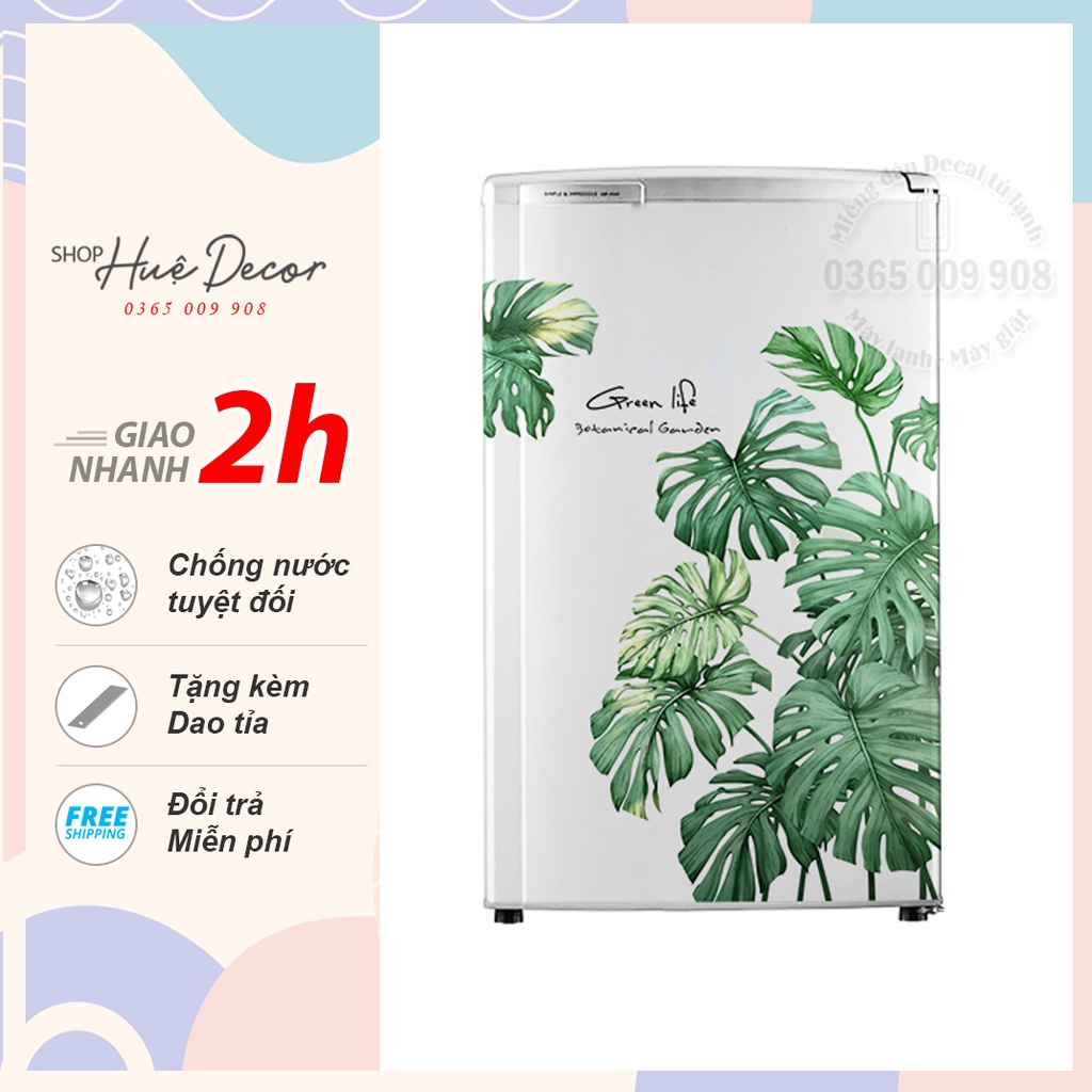 Decal dán tủ lạnh mini lá cây nhiệt đới