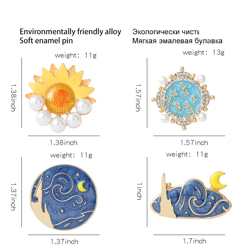 Ghim cài áo hình mặt trăng/ngôi sao đính đá/ngọc trai thời trang cho nữ