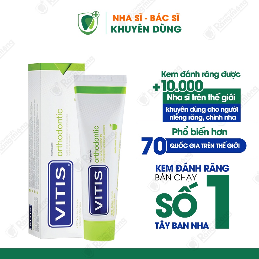 Kem đánh răng cho Răng niềng Vitis Orthodontic, Sạch mảng bám mắc cài, Bổ sung Fluoride Ngừa sâu răng, Tuýp 100ml