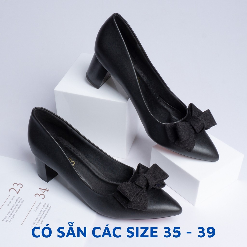 (CLASSIC) Giày cao gót đính nơ mũi nhọn gót cao 5cm kiểu dáng cơ bản, True Store đảm bảo, EP005