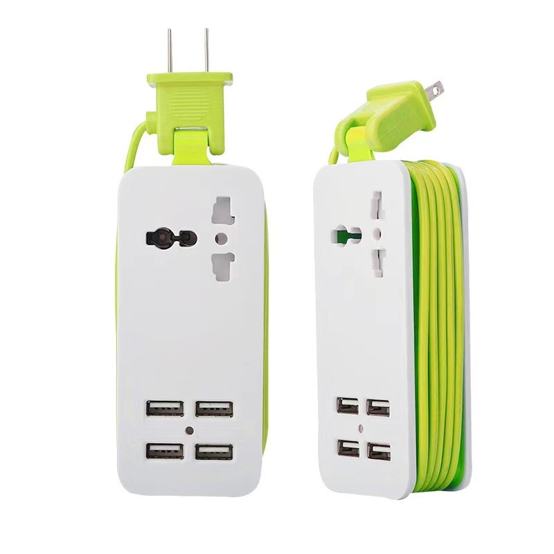 Ổ Cắm Điện Mini Tích Hợp 4 cổng USB 5V, Ổ Cắm Điện Du Lịch Nhỏ Gọn Có Cổng USB