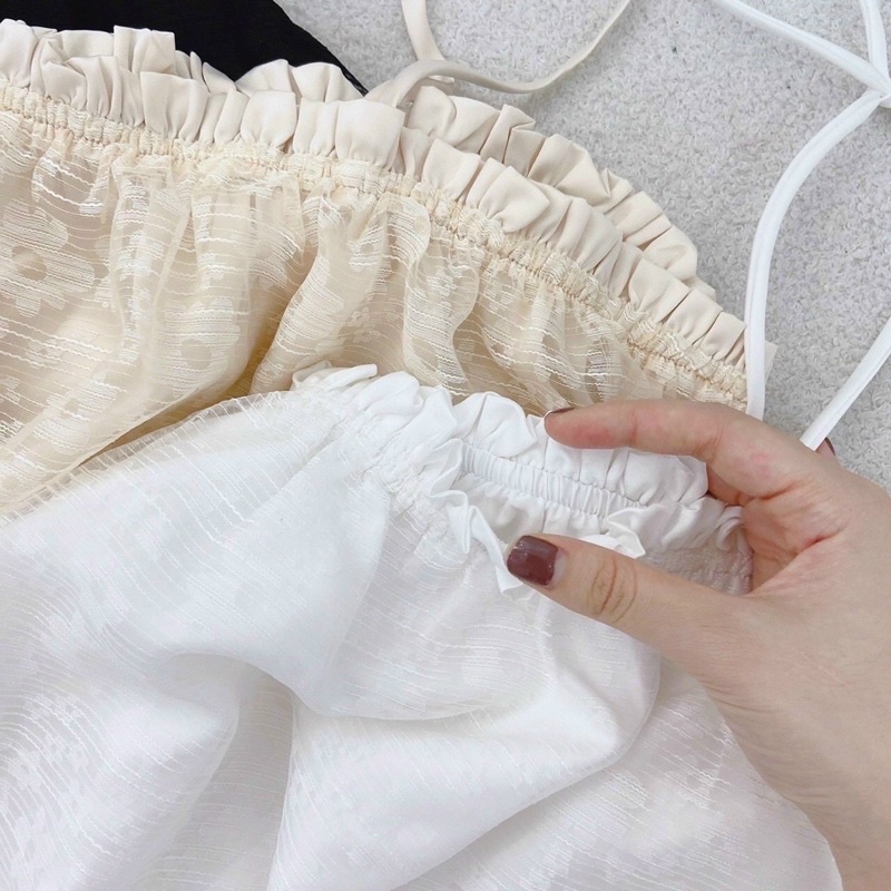 ĐẦM SUÔNG BABYDOLL HOA NỔI CỔ YẾM