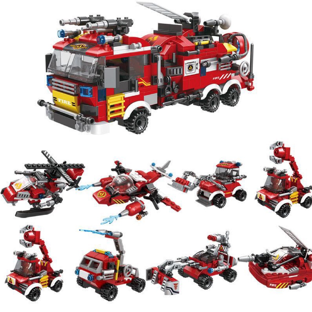 [HOT] Đồ Chơi Lắp Ráp Mô Hình Đội Xe Cứu Hỏa Thành Phố 8 Trong 1 Thông Minh Cho Bé 800++PCS