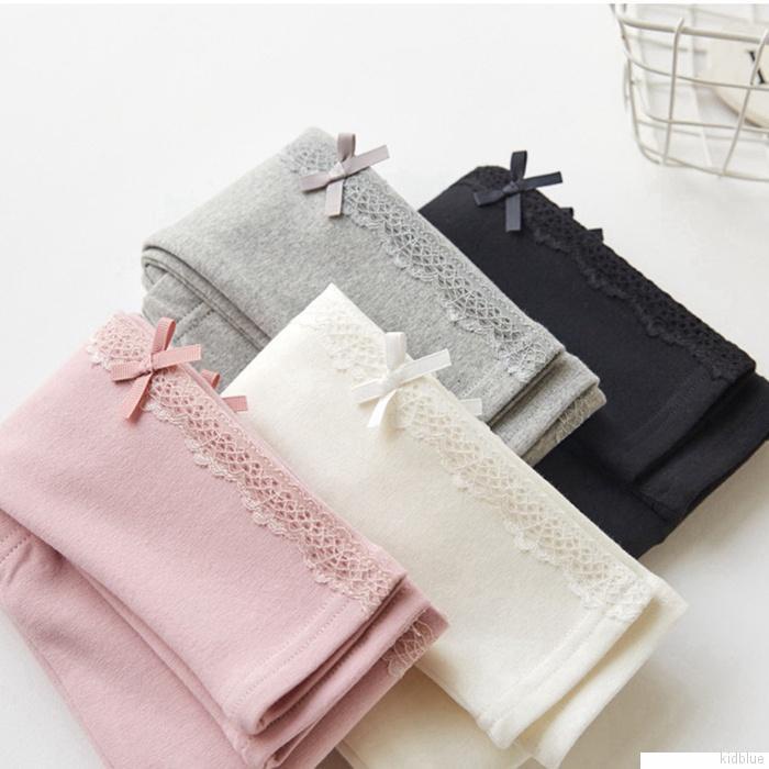 quần legging cotton dày mềm đính nơ phối ren giữ ấm mùa đông cho bé gái