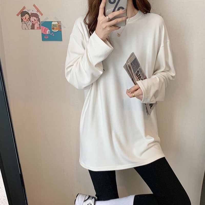 SUXI Áo Thun Tay Dài Màu Sắc Đơn Giản Thời Trang Thu Đông Cho Nữ