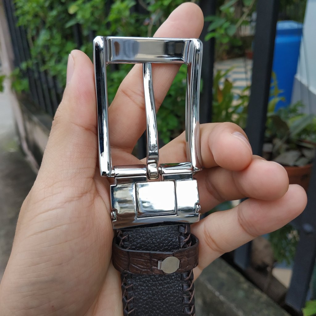 Dây Thắt Lưng Da Bụng Cá Sấu Liền Nguyên Tấm Đan Viền Thủ Công Bền - Đầu Kim Cổ Điển NV29N