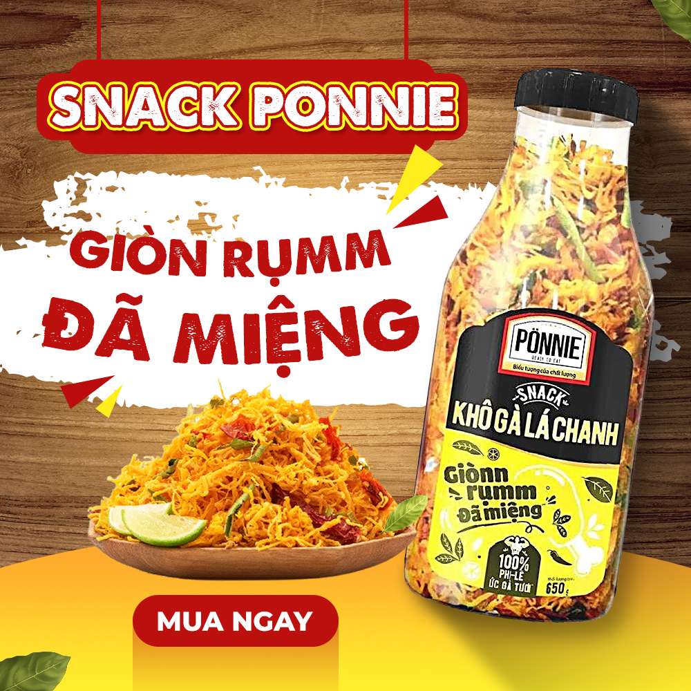 Khô gà lá chanh 6 chai x 650g Ponnie thế giới ăn vặt Sài Gòn