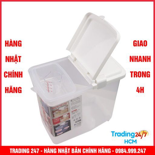 Thùng gạo 10kg nắp bật có bánh xe Nội địa Nhật Bản