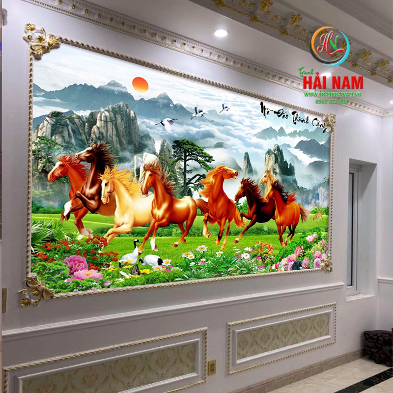 Tranh dán tường Mã đáo thành công - VẢI LỤA phủ kim sa