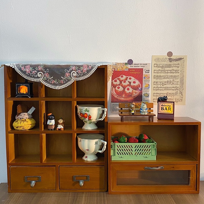 Tủ gỗ 9 ngăn + 2 tủ vintage Hàn Quốc
