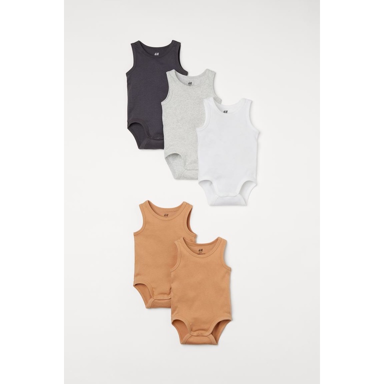 Set 5 bodysuits không tay bé trai, tone be, xám, Hờ mờ UK săn SALE