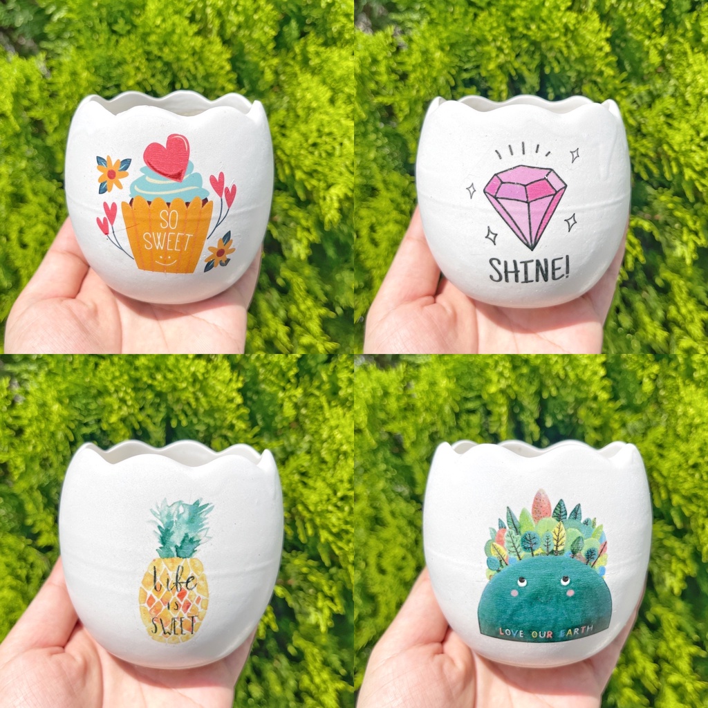 Chậu sứ hình trứng mini 7.5x8cm - In hình