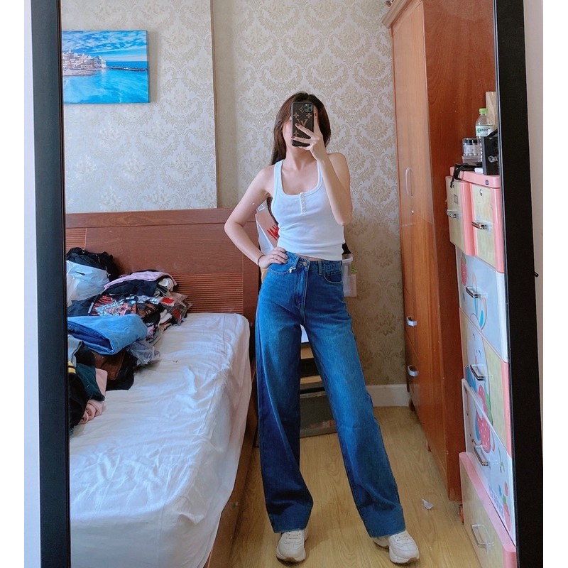 Quần Jeans Suông Culottes Dáng Dài Xuất Chuẩn