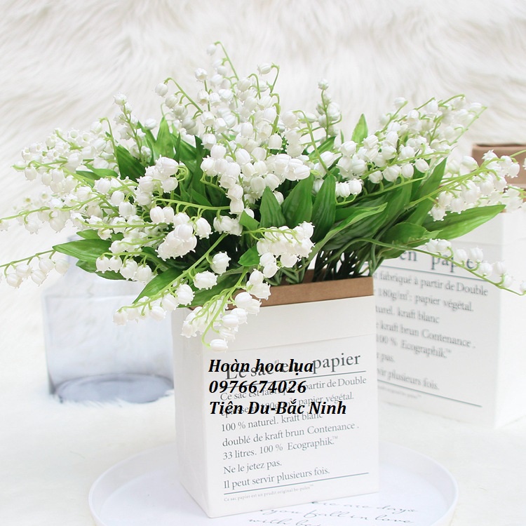 Hoa giả_Hoa linh lan cành 2 nhánh cực đẹp, bó hoa cầm tay cô dâu, phù hợp mọi phong cách_Hoàn hoa lụa