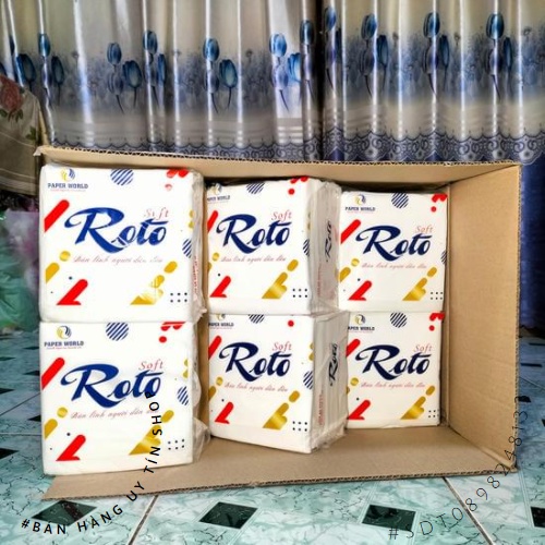 Giấy ROTO|khăn giấy 100 tờ| giấy vuông 100 tờ| 100% bột giấy nguyên sinh, dùng trong bữa ăn, lau miệng #ROTO #RTS100