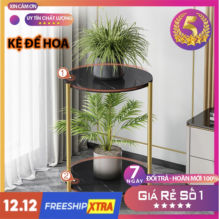 Kệ để hoa trang trí 𝐅𝐑𝐄𝐄𝐒𝐇𝐈𝐏 Bàn để đồ đa năng bề mặt sơn giả cẩm thạch, khung mạ vàng sang trọng H88A