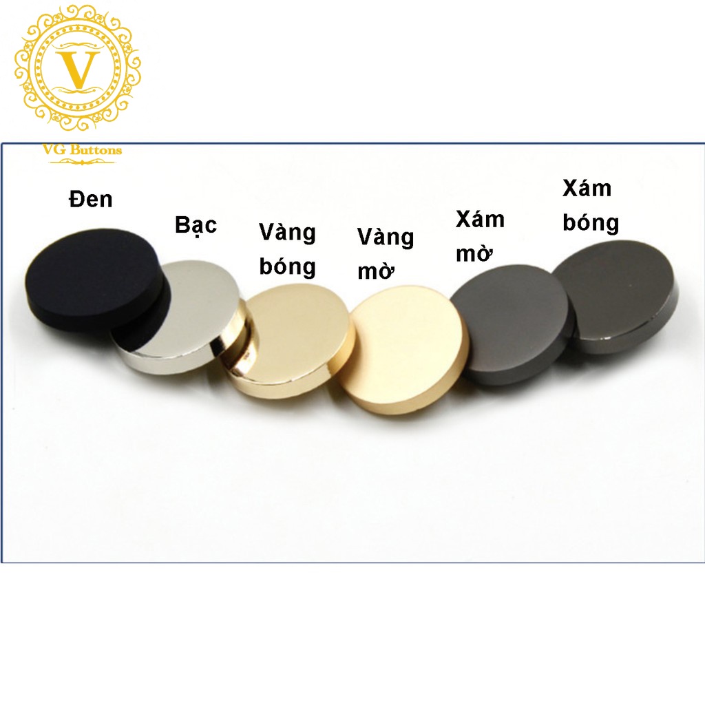 Vgbuttons Nút kim loại, khuy áo phẳng, mầu vàng / bạc / đen đủ size 15mm / 18mm / 20mm / 23mm / 25mm / 28mm