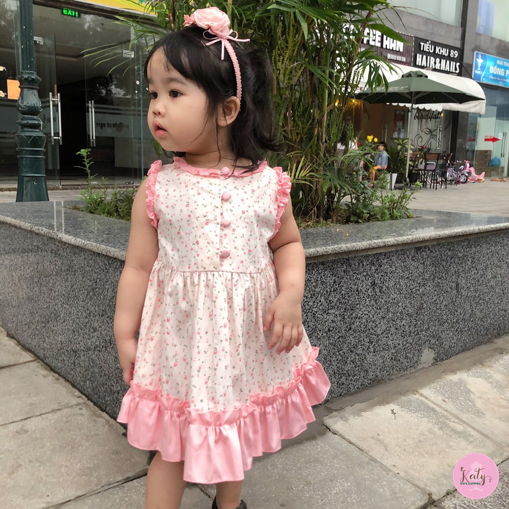 Váy Cho Bé Từ 10 - 20kg, hoa nhí, vải thô mát, dáng xoè đáng yêu, hàng thiết kế của Katy Kid's Clothing