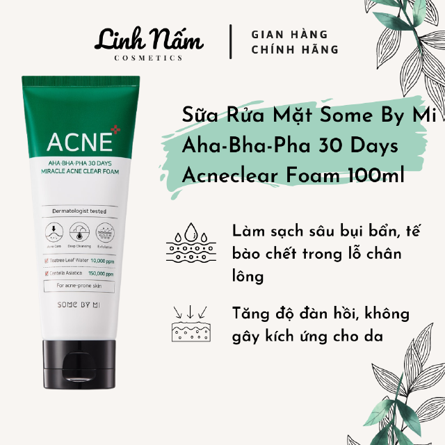 Sữa Rửa Mặt Some By Mi Aha-Bha-Pha 30 Days Acneclear Foam 100ml [Linh Nấm Cosmetics]