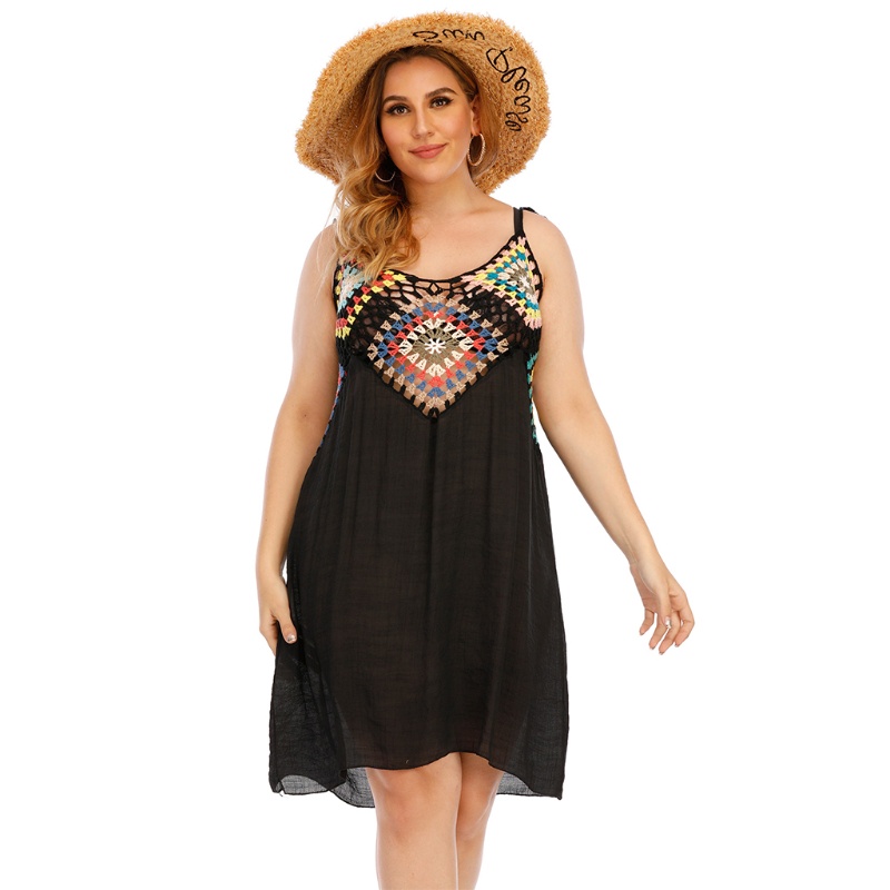 Xiangbao Đầm Bơi Không Tay Cổ Chữ V Hở Lưng Đan Móc Màu Cầu Vồng Gợi Cảm Mùa Hè Cho Nữ