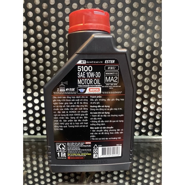 Nhớt Motul 5100 4T 10W30 công nghệ Ester API SM, MA2
