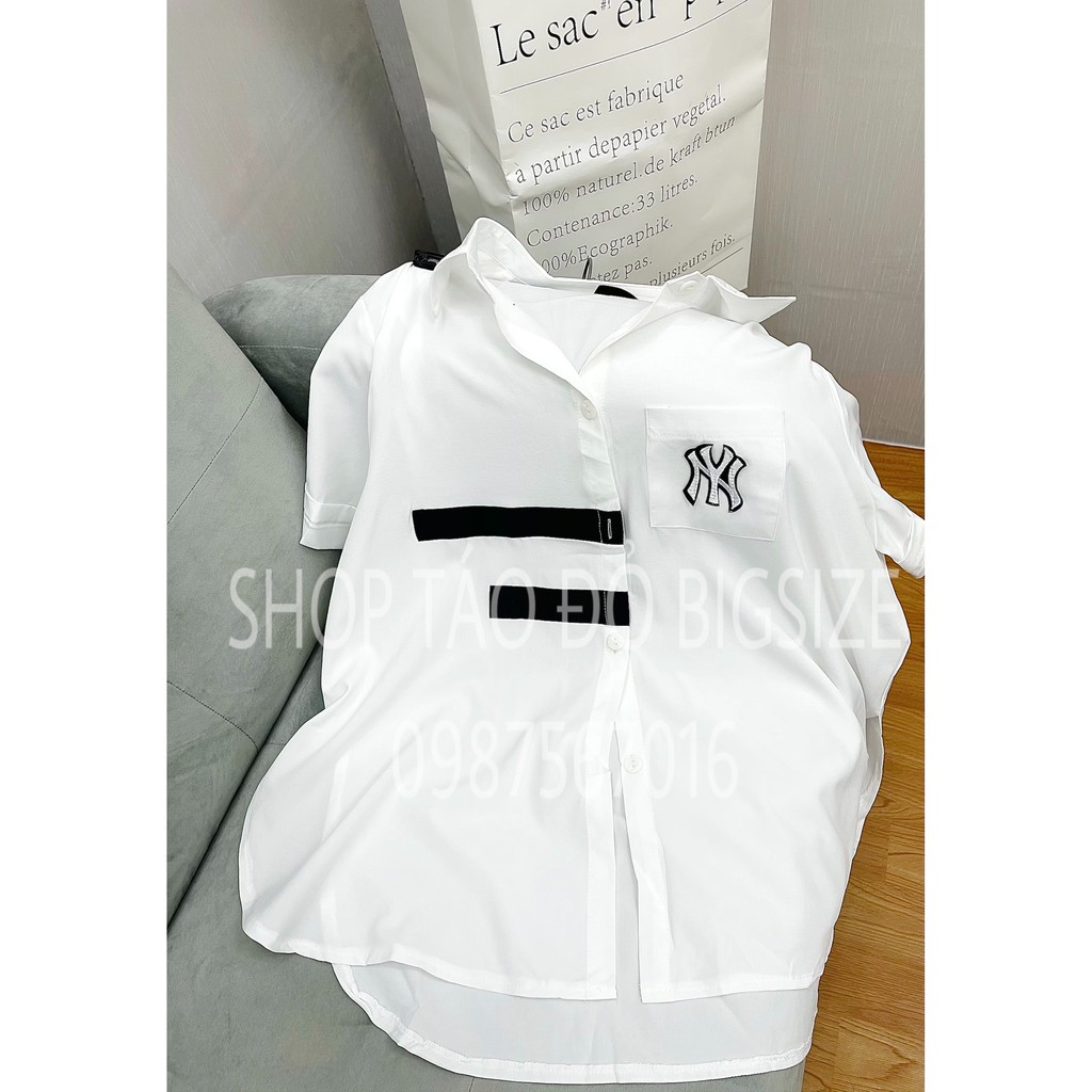 (TÁO ĐỎ BIGSIZE 55-90KG) ÁO SƠ MI LỤA CAO CẤP HỌA TIẾT NY ĐEN - TRẮNG ( ẢNH VÀ VIDEO THẬT SHOP CHỤP 100%) 🥰🥰🥰