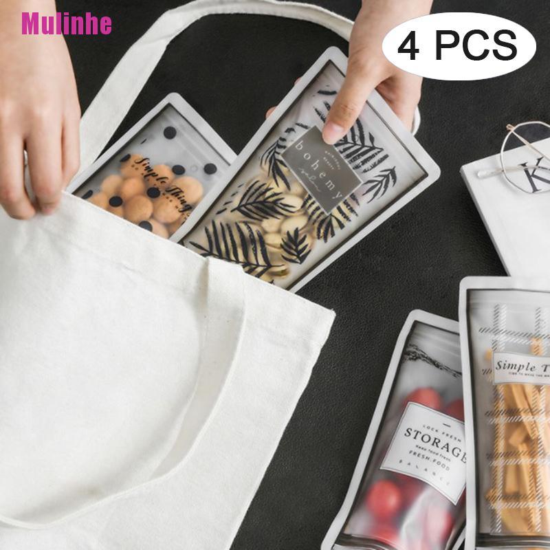 [Mulinhe] 4 PCS Reusable Ziplock Bag Portable Candy Kitchen Food Hermetic Freezing