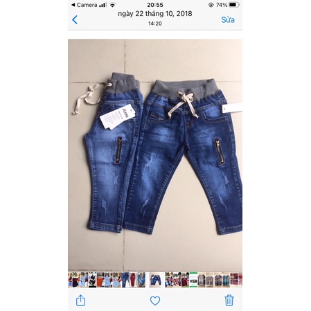 [ XẢ HÀNG ] quần jean dài lưng thun cho bé trai, chất jean đẹp, mềm, mát, co dãn, dải rút thật