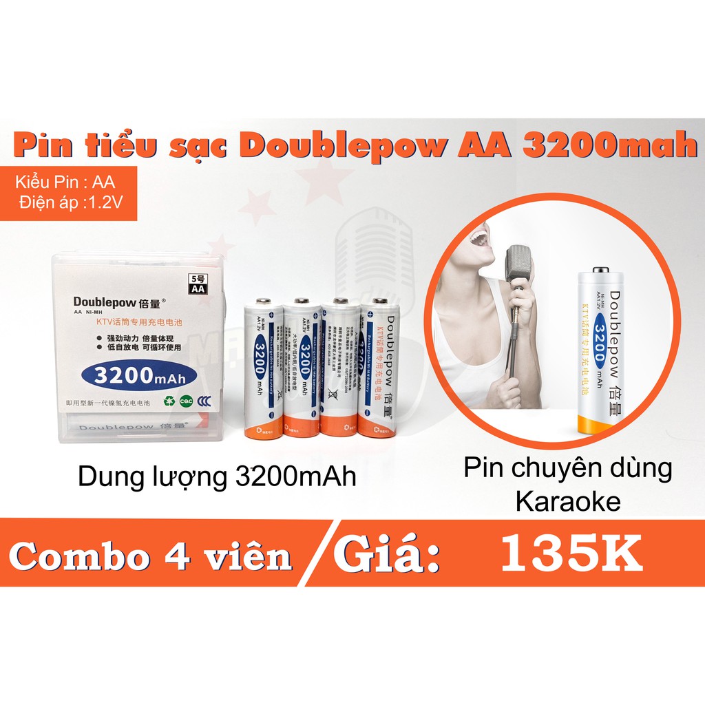 Combo 4 Pin sạc AA 3200mah và sạc đa năng Doublepow DP-B02 chính hãng, chất lượng: giá siêu tốt hàng nhập loại 1