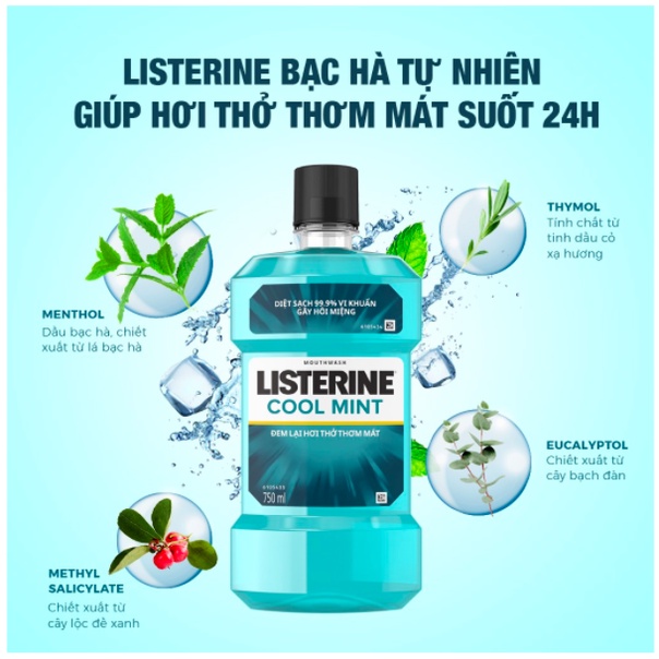 Nước súc miệng hơi thở thơm mát Listerine Cool Mint 750ml - Nước súc miệng Listerine Coolmint 250ml