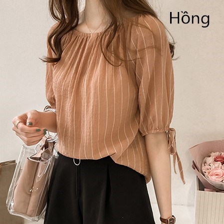 Áo chiffon nữ hở vai nhún bèo xinh xắn