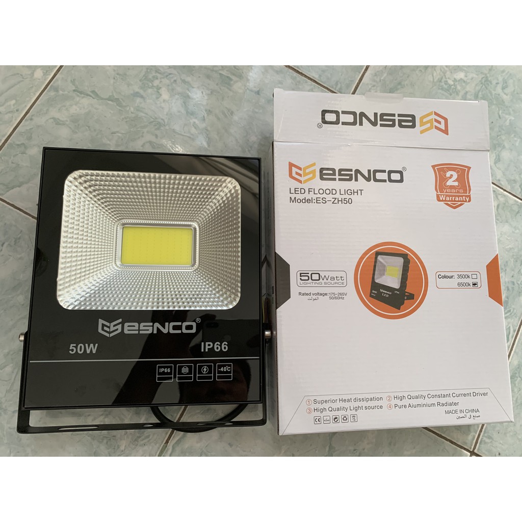 Đèn LED pha ngoài trời ESNCO LED COB 50W ip66, ánh sáng trắng 6000k, ánh sáng vàng 3000k