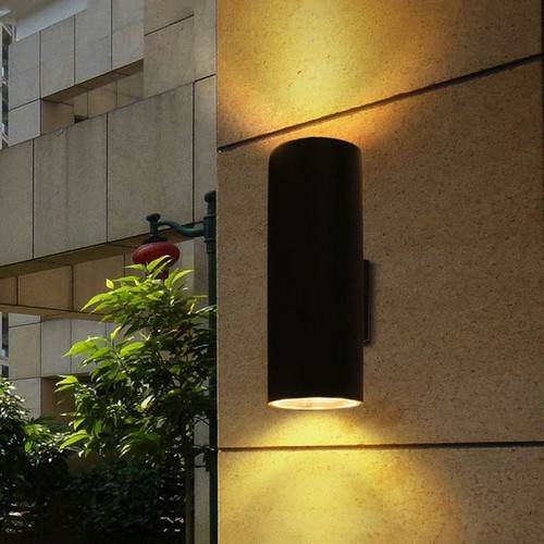 Đèn cột gắn tường ngoài trời hình ống trụ hiện đại hắt 2 đầu đui e27