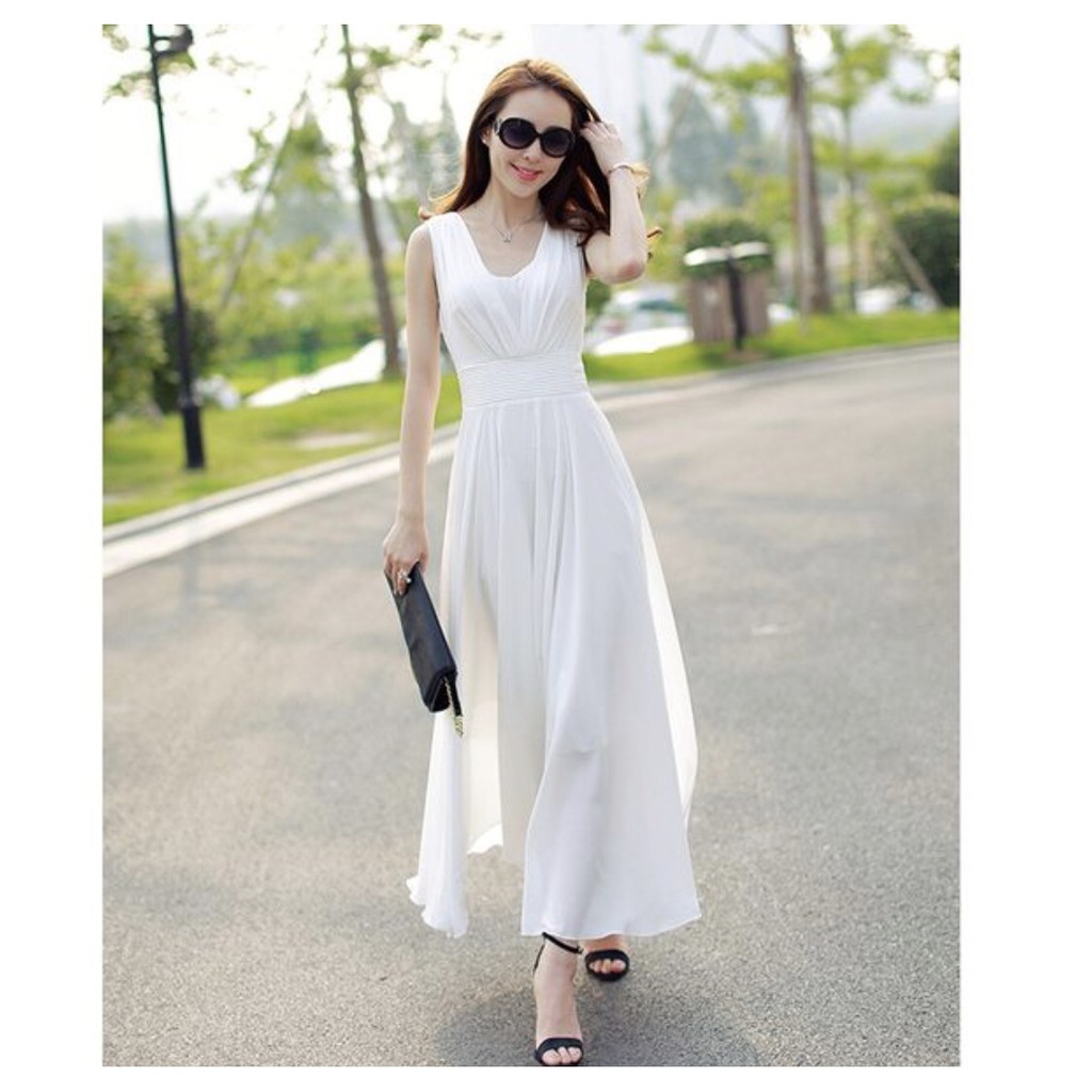 Váy maxi trắng đi biển dự tiệc cực xinh xắn( xanh, đen, trắng) | BigBuy360 - bigbuy360.vn