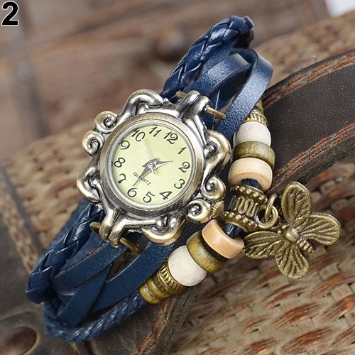 Đồng Hồ Dây Da Nhiều Lớp Đính Bươm Bướm