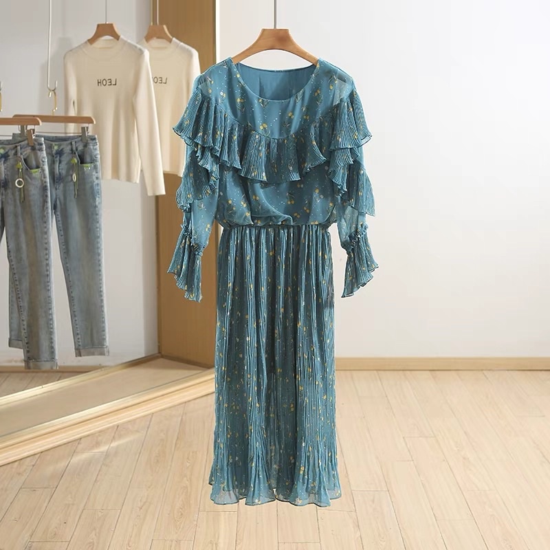 Đầm váy voan xếp ly cổ bèo cổ điển Vero Moda có hình chụp thật
