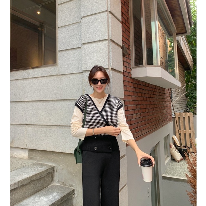 Áo Len Cardigan Họa Tiết Cổ Điển Phong Cách Hàn Quốc Sang Trọng Cổ V Không Tay Co Giãn [ hàng mới]