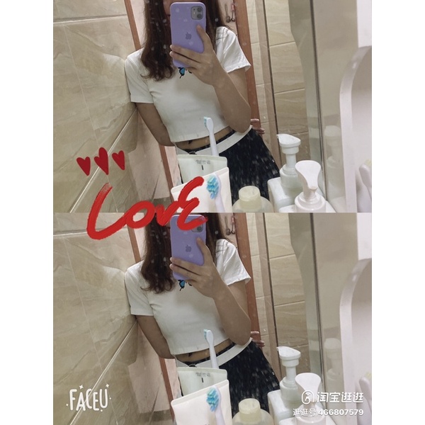 Áo croptop cổ tròn xẻ gấu, crt tay ngắn in hình bướm chất thun cotton màu đen trắng dễ mặc dễ phối đồ