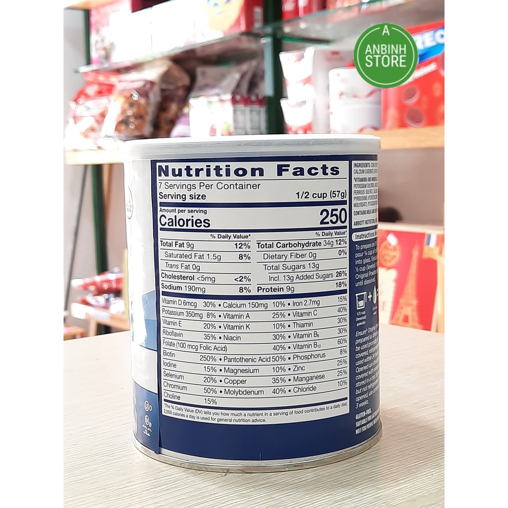 Sữa bột Ensure Original Nutrition Powder hộp 397g của Mỹ. hsd tháng 6/23