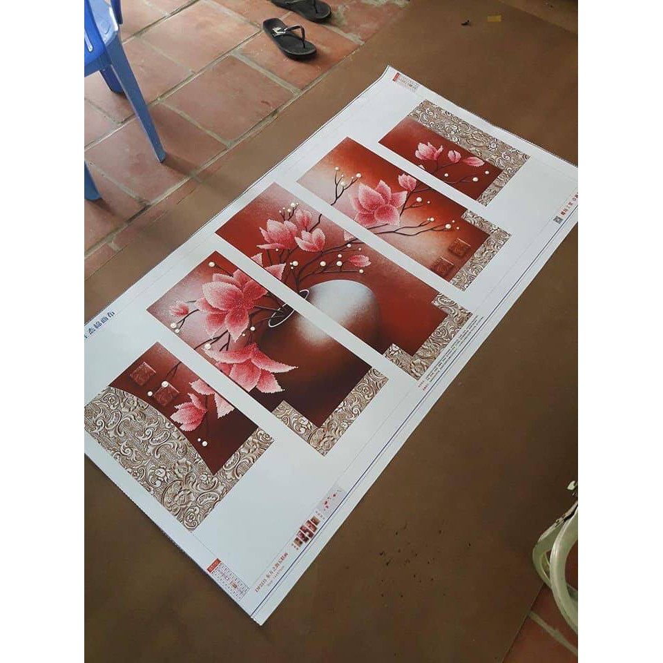 Tranh đính đá 5D Bình Hoa Sen 5 bức DF2235 - KT: 144x75cm ( tranh chưa đính đá)
