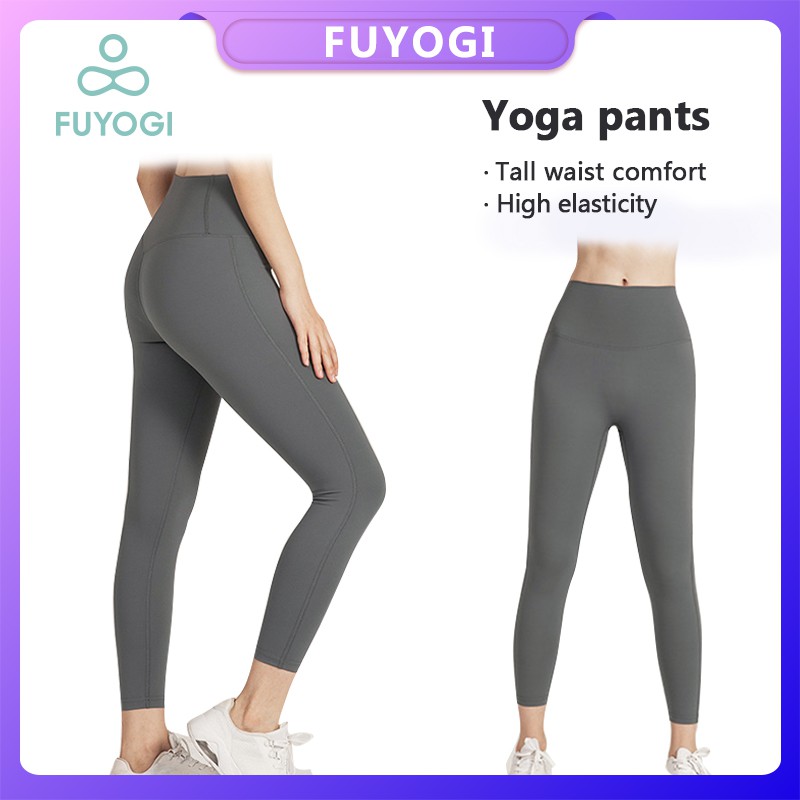 Quần legging yoga thể dục thể chất màu trơn lưng cao nhanh khô ôm hông