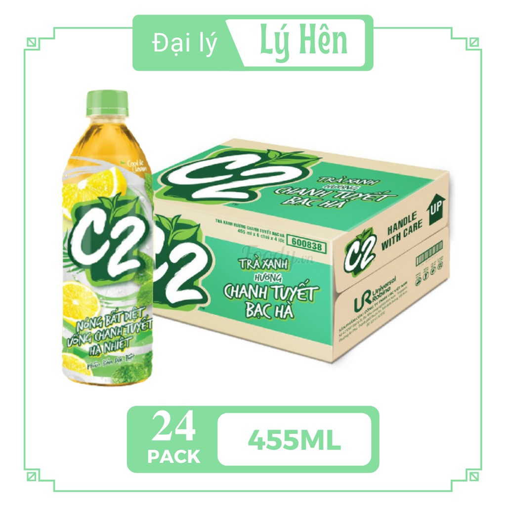 Thùng 24 Chai Trà Xanh C2 Hương Tuyết Bạc Hà Nhựa 455ml Date Luôn Mới