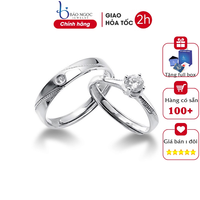 Nhẫn Bạc Đôi Nam Nữ Đính Đá Bạc ITALY S925 Màu Trắng Sáng Cao Cấp ND2521 Bảo Ngọc Jewelry