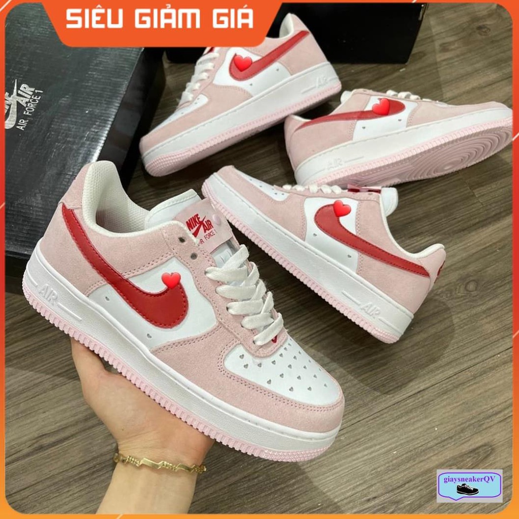 Giày thể thao Air Force 1 07 QS Valentine's Day Love Letter cổ thấp, AF1 màu hồng xinh yêu cho nữ