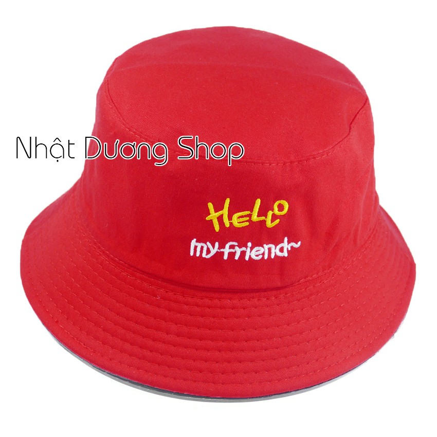 Nón bucket 2 mặt Hello My Friend mũ tai bèo nữ vành nhỏ được may với chất liệu cotton cao cấp, thoáỉ mái
