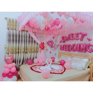 Set trang trí phòng cưới tone trắng hồng